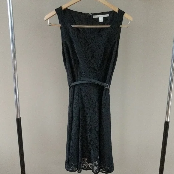 LC Lauren Conrad black lace dress with belt - Picture 2 of 7